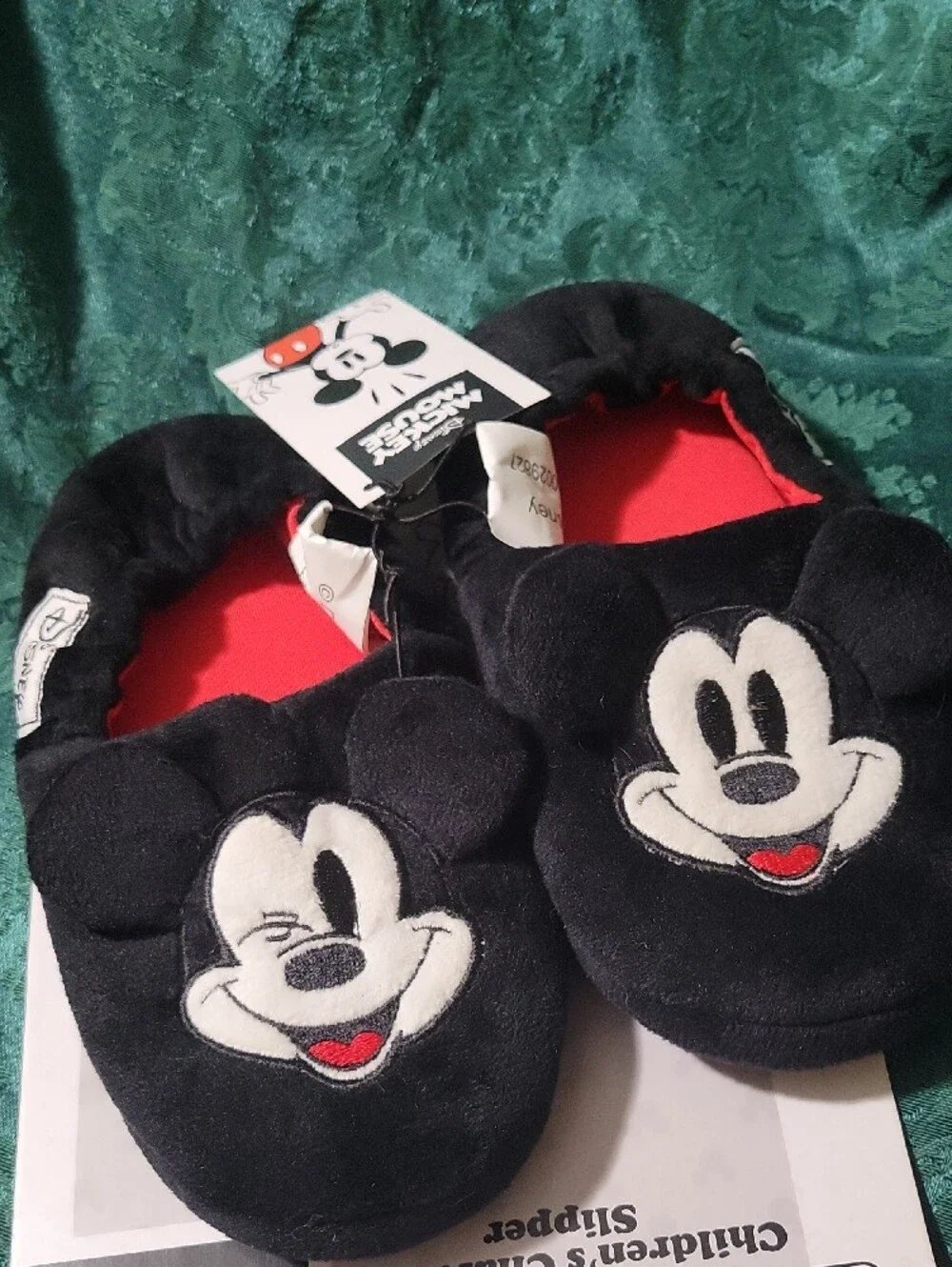 Disney Mickey Mouse Black and Red Plush Kids Slippers